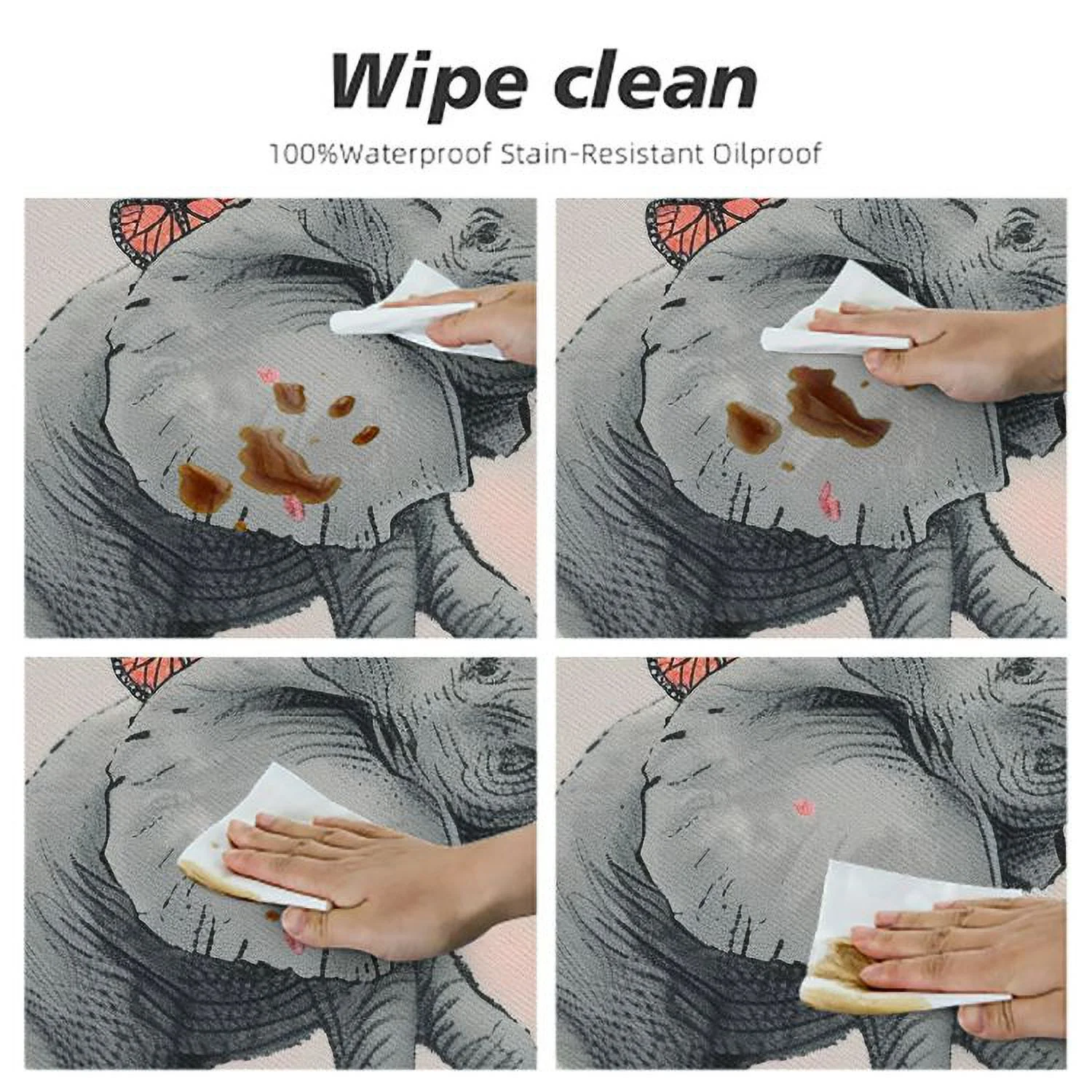 Plo0ole  Cute Elephant Butterfly Round Fitted Tablecloth Elastic Edge Waterproof Oil-Proof Table Cover Stain-Resistant Table Cloth Fits Round Tables  White