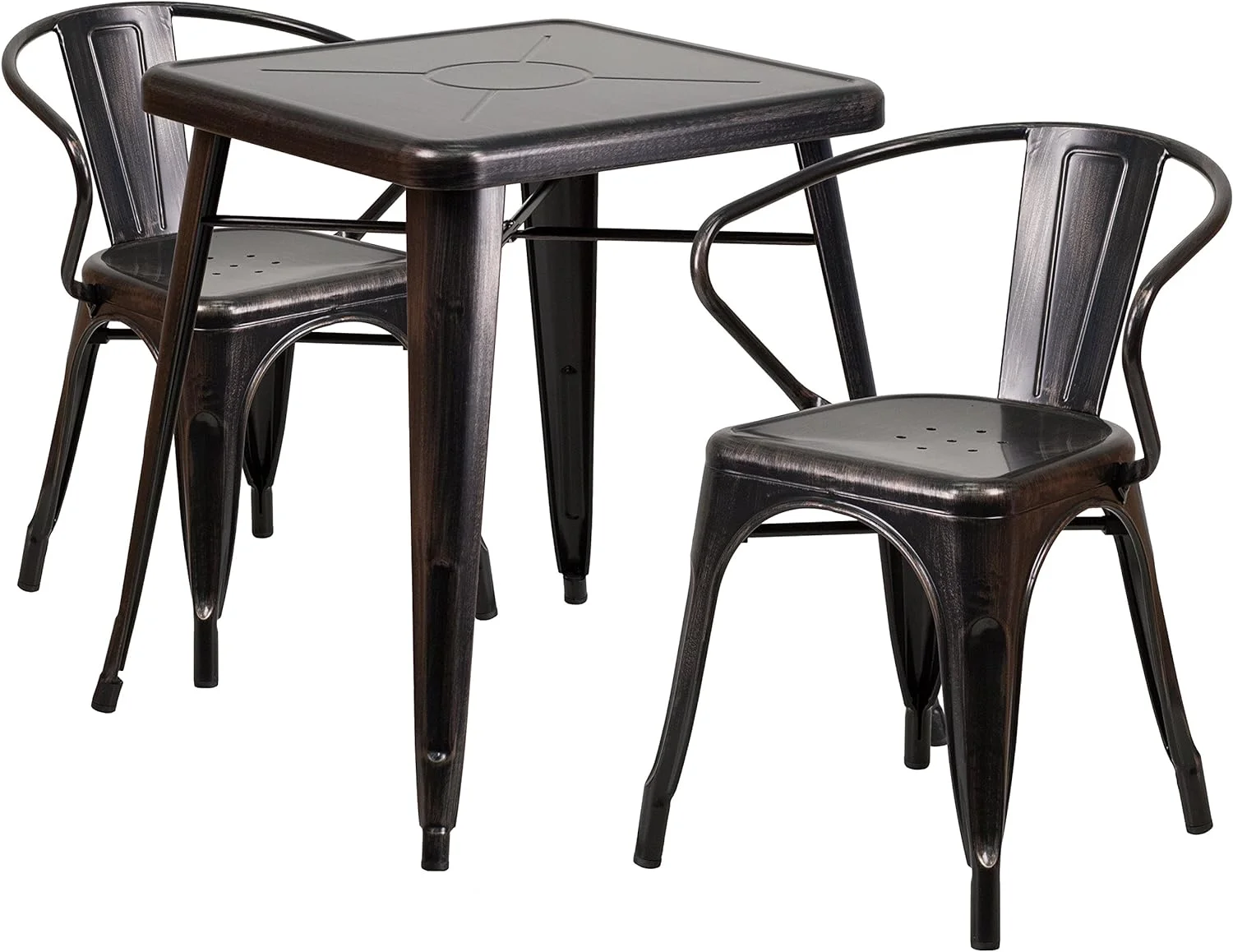 SQ Black-Antique Metal Indoor-Outdoor Table Set-2 Arm Chairs