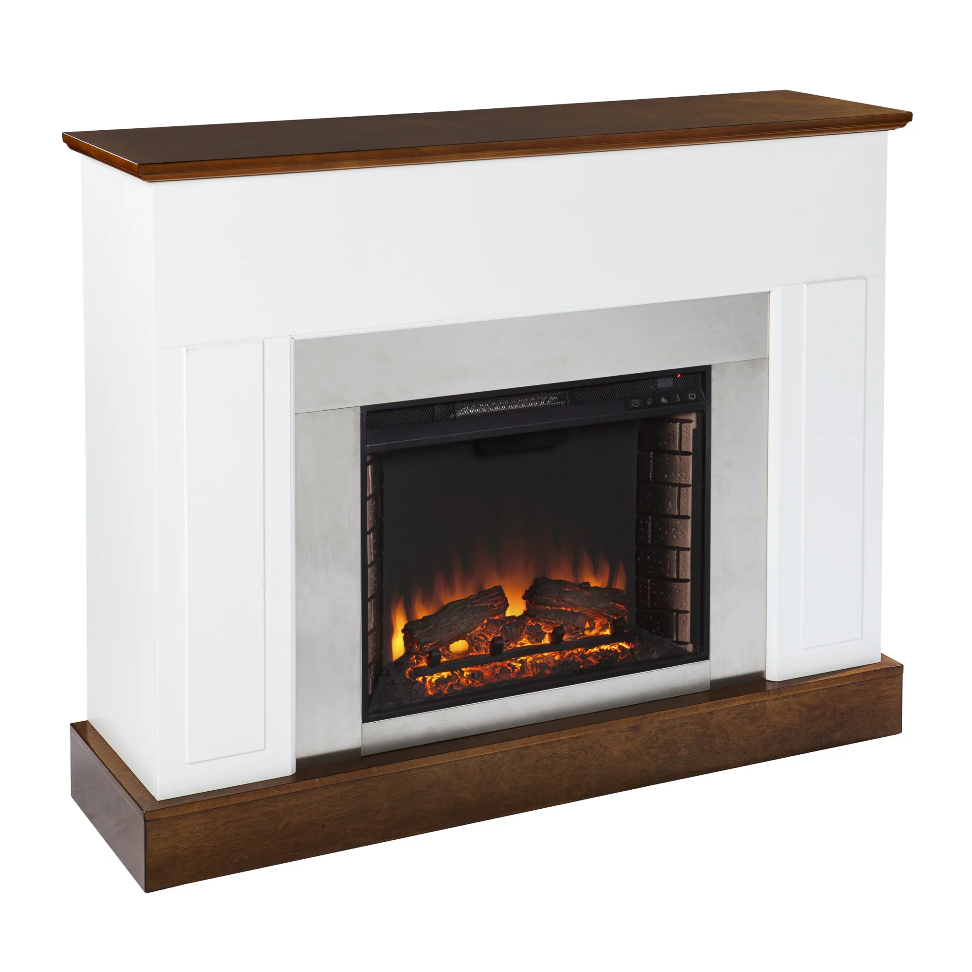 SEI Furniture Eastrington Electric Fireplace in White/Dark Tobacco/Nickel