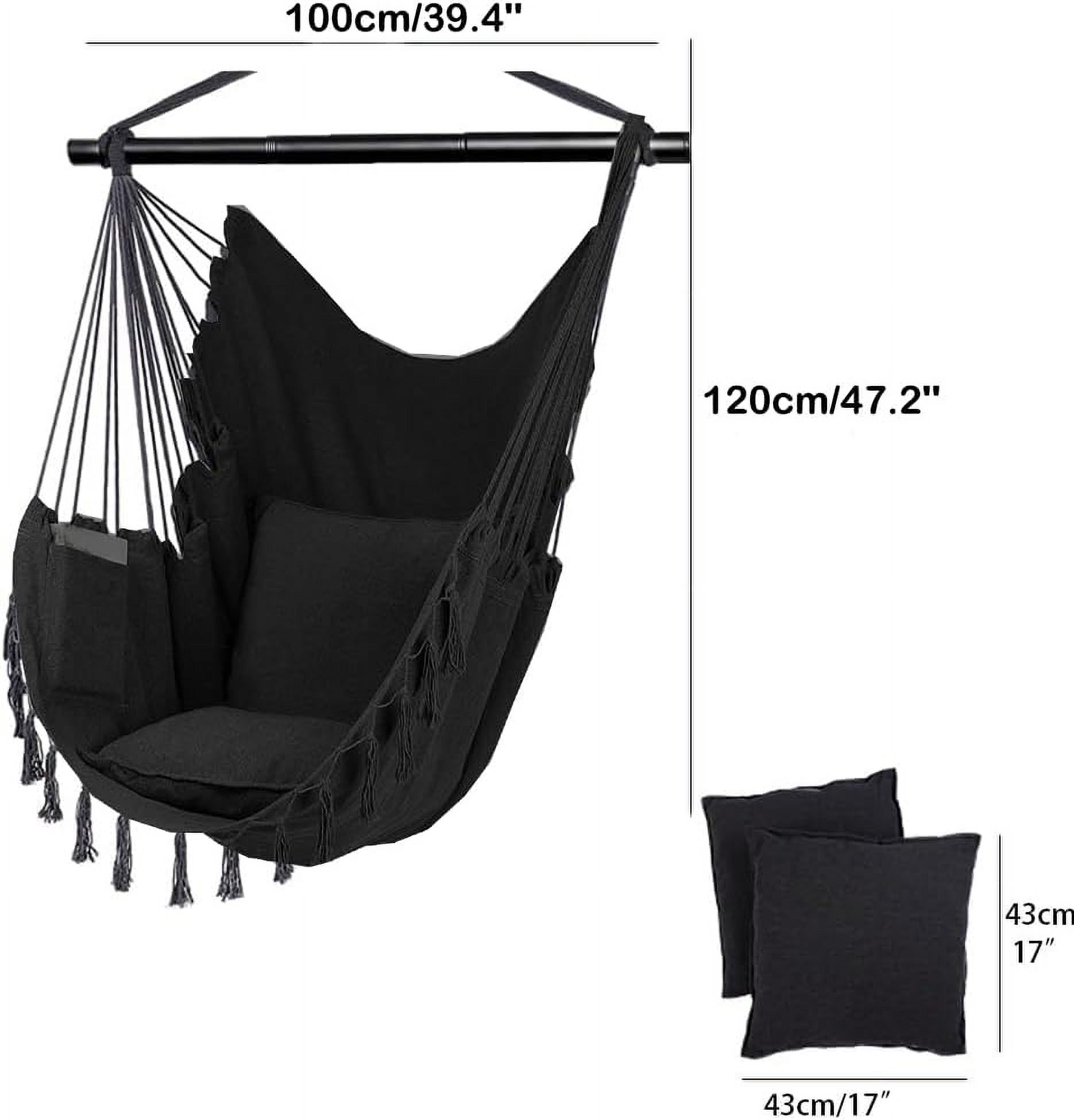 47'' x 39'' Hammock Chair Swing with Hanging Hardware Kit-Cotton Canvas, Include & Two Seat Cushions, for Bedroom Indoor Outdoor, Max. Weight 330 Lbs