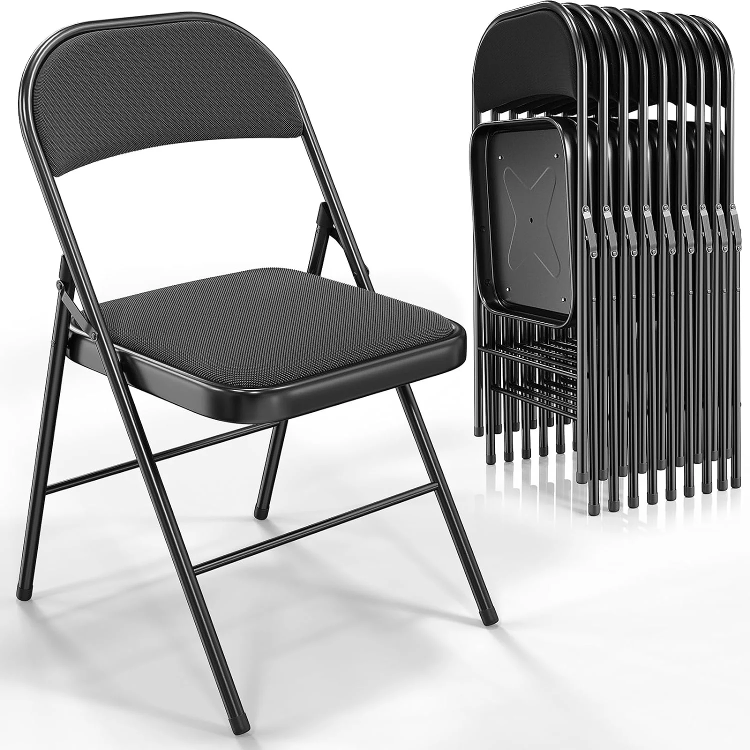YPSXVGJ with Padded Seats  Metal Frame with Fabric Seat & Back  Capacity 350 lbs  Black  Set of 6