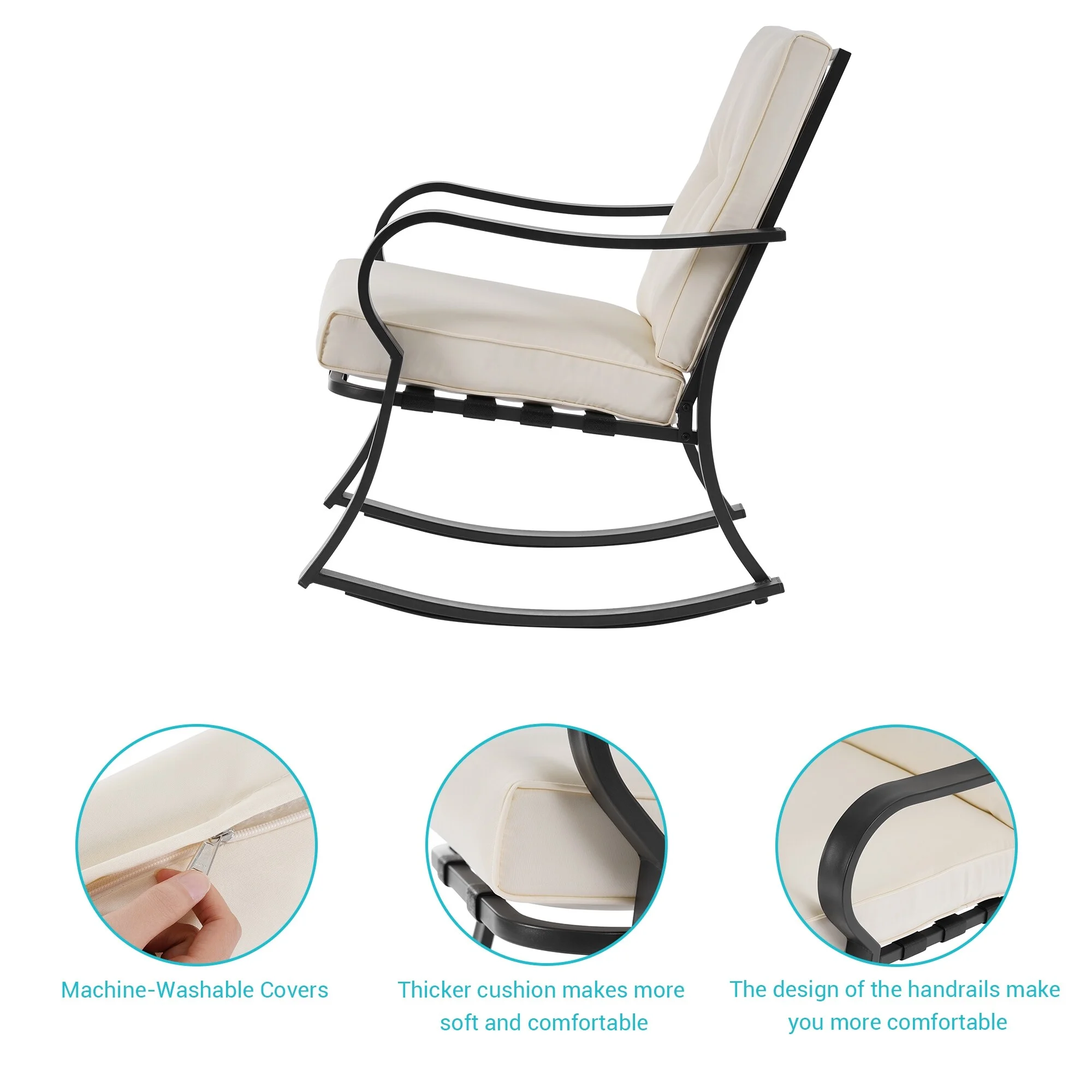 LIVOOSUN 3 Pcs Rocking Chairs,Patio Bistro Furniture Set w/Frame Table White