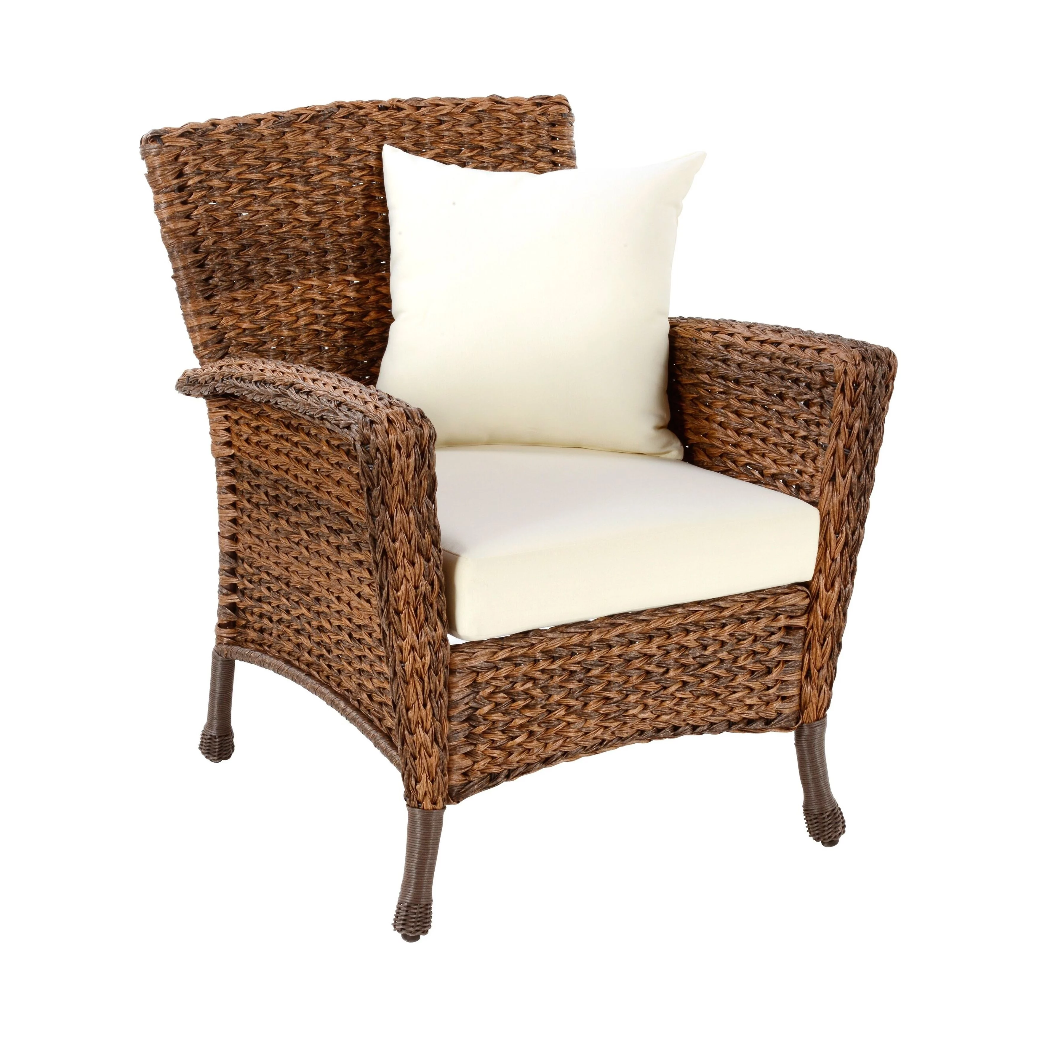 W Unlimited SW1529-2CH2OT Wicker Patio Conversation Set with Beige Cushions - 2 Chair & 2 Ottoman