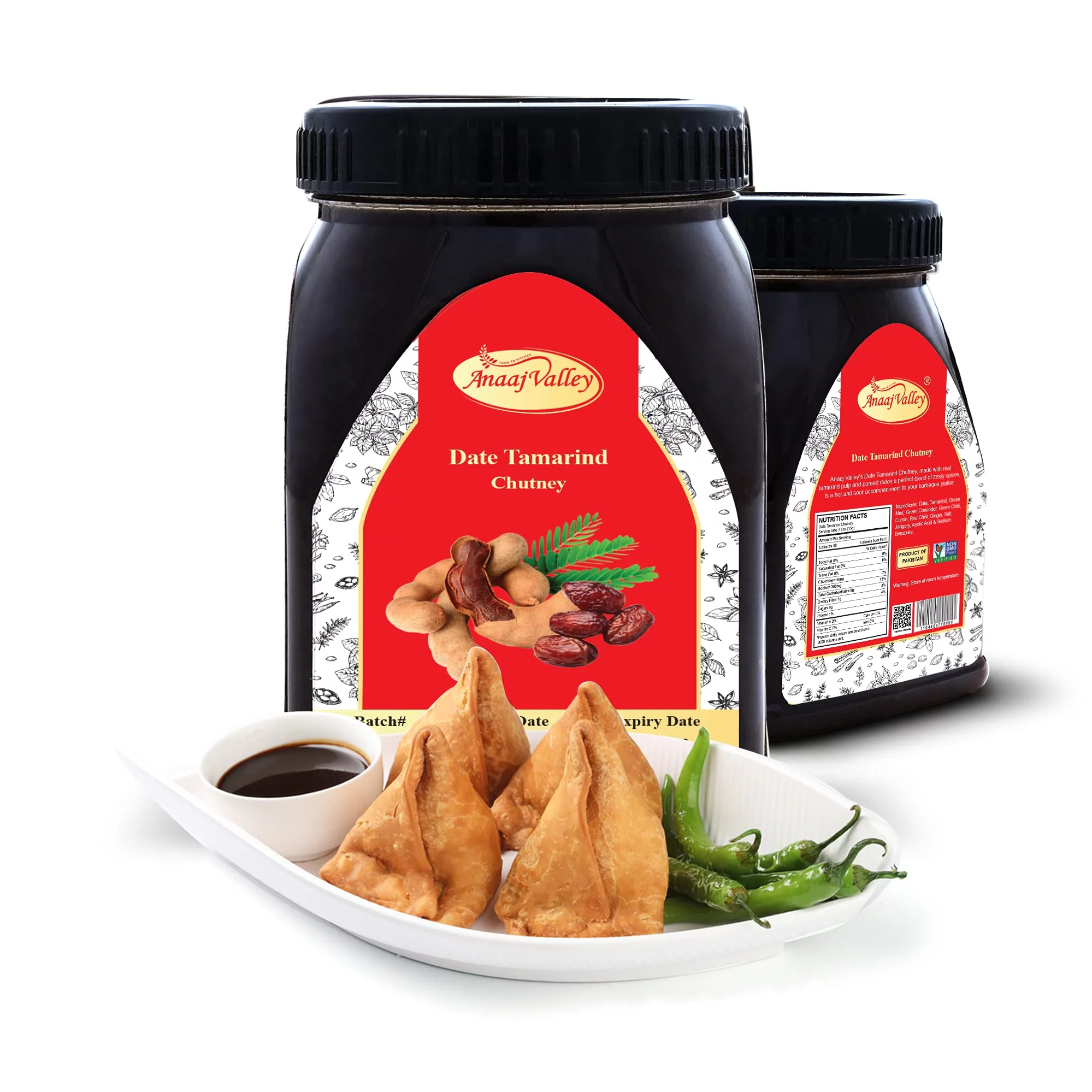 Anaaj Valley Pure Tamarind and Date Chutney - Premium Spicy ilmi Chutney - Used with Chicken, Sandwich, Salad - NON-GMO, Vegan, Gluten Free, All Natural Sweet and Sour Tamarind Date Sauce, 350 Gr
