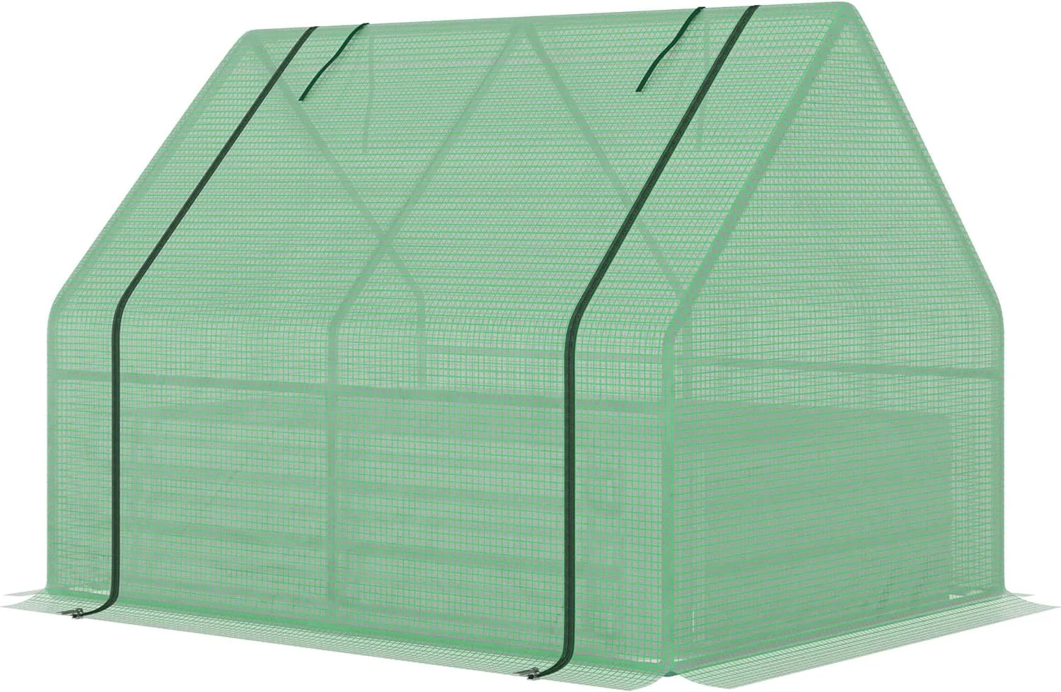 4' x 3' Galvanized Raised Garden Bed with Mini PE Greenhouse Cover, Outdoor Metal Planter Box with Roll-Up Door for Growing Flowers, Fruits, Vegetables and Herbs, Green