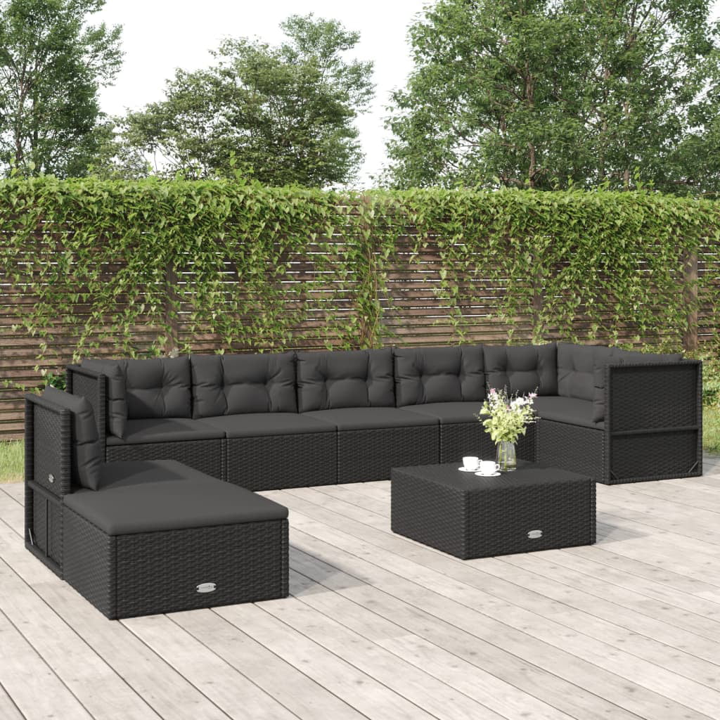 Tomshoo 8 Piece Patio Set with Cushions Black Poly Rattan