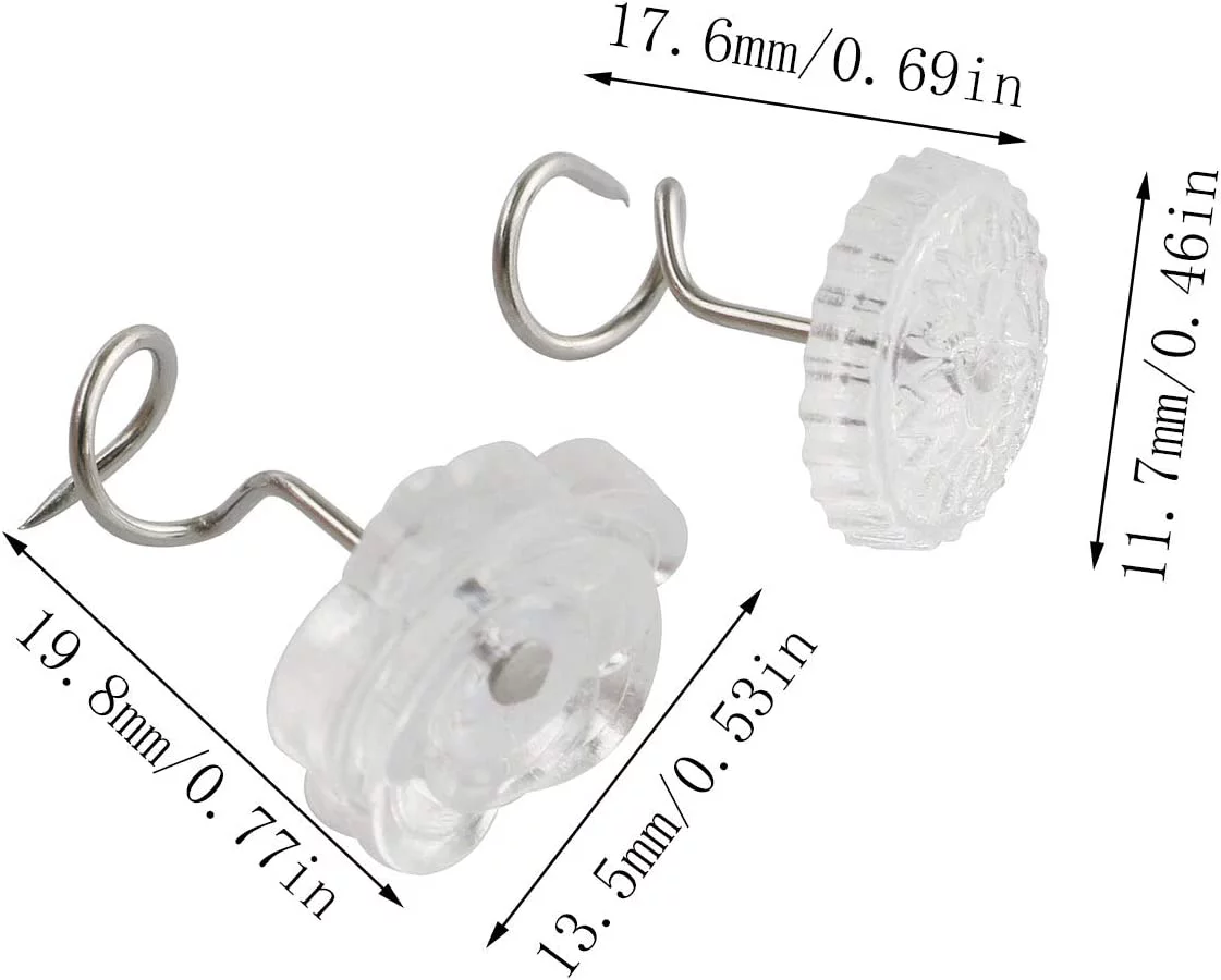 60pcs Transparent Traceless Twisty Pins Fixing Spiral Nail for Bedskirt Furniture Slipcover Upholstery Quilting Chair (30x Disc + 30x Rose)