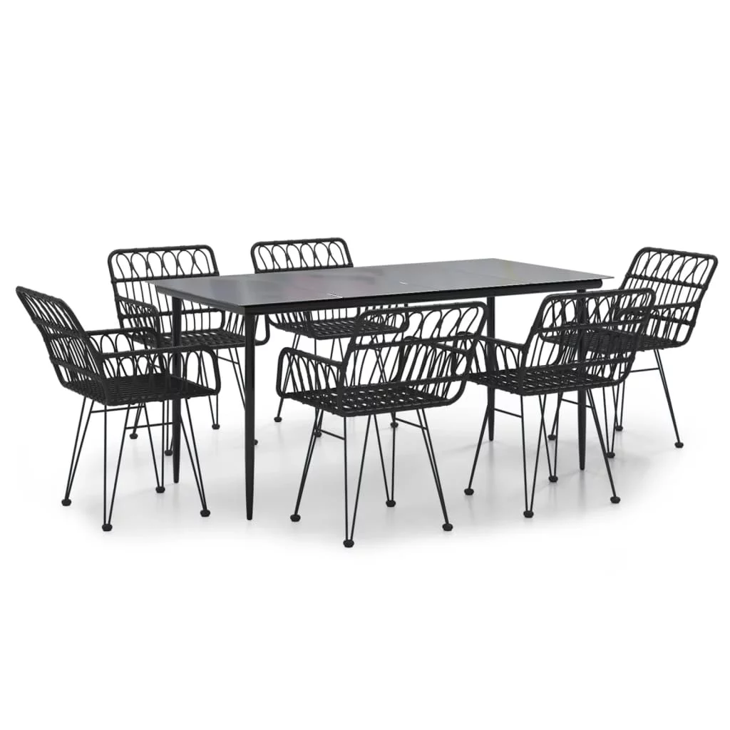 Suzicca 7 Piece Patio Dining Set Black Poly Rattan