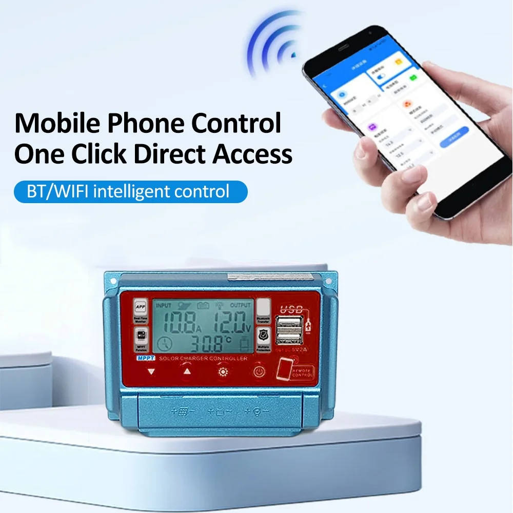 Dcenta WiFi+BT 30A Solar Controller 12V/24V/36V/48V/60V Charging Controllers Dual USB 5V Output Controller