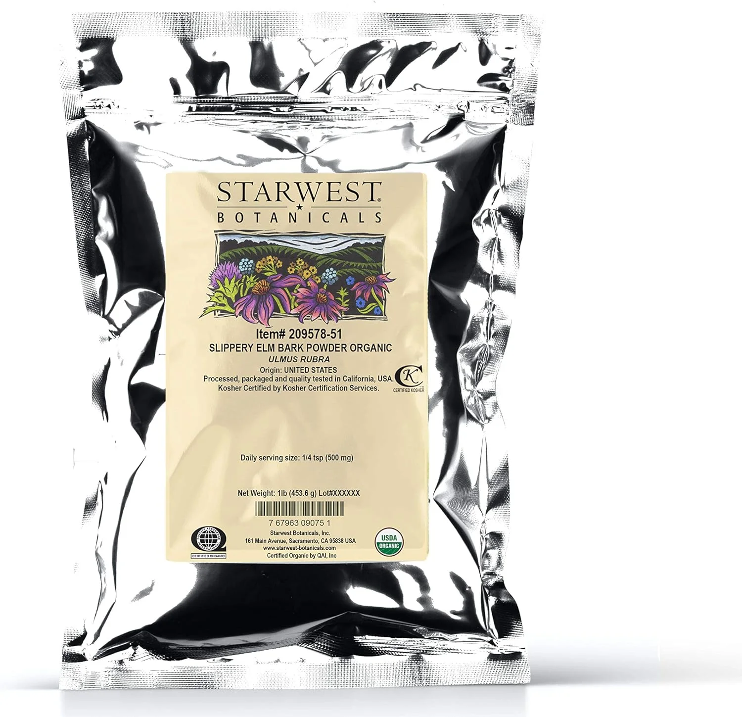 Starwest Botanicals Organic Slippery Elm Bark Powder, 1 lb Bag, Packaging may vary