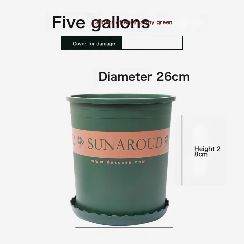 New Gallon Pot Plant Plastic Flower Pot Balcony Balcony Rose Green Dill Round Resin Flower Pot High 1 Gallon [Buy 5 Get 1 Free] Diameter 15.5Cm Real Hair 6 Pots Green (With Tray)-Plastic