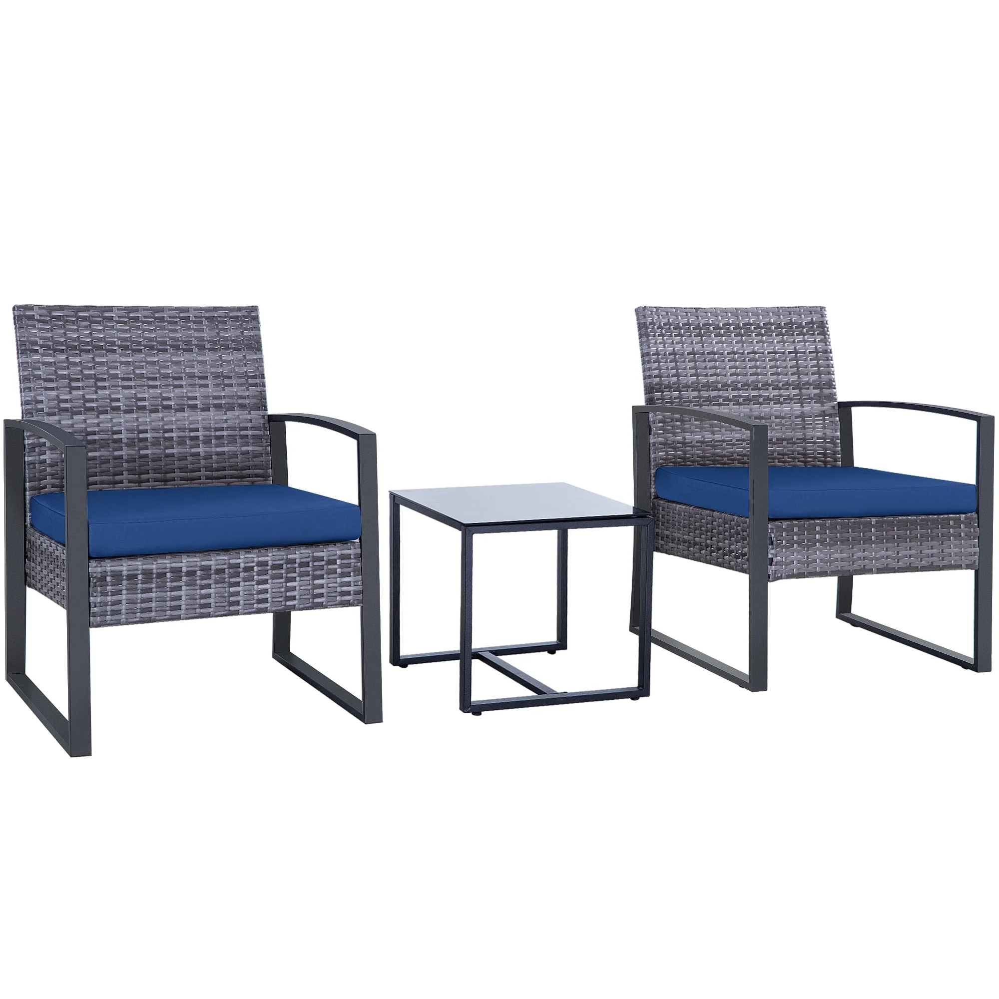 3 Piece Patio Set Chairs Bistro Set Rattan Conversation Set