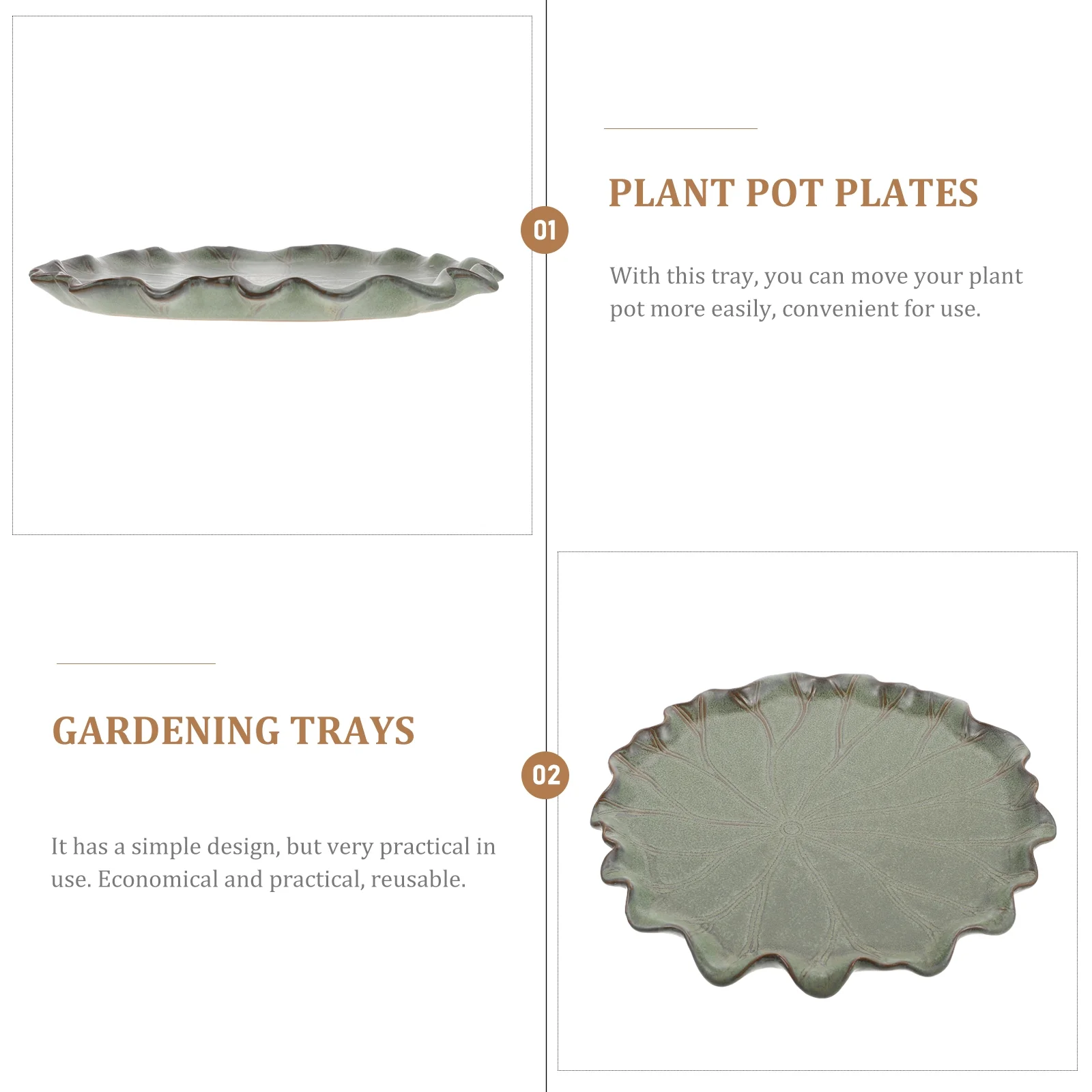 Guichaokj 1Pc Ceramic Flowerpot Tray Bonsai Base Balcony Succulent Pot Lotus Leaf Tray