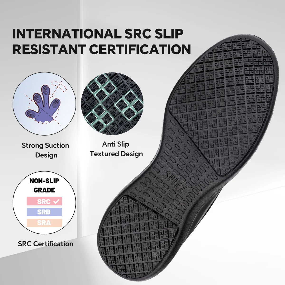 SPIEZ Men's Slip Resistant Shoes, Waterproof Oilproof Lightweight Non Slip Shoes for Men, Chef Restaurant Work Shoes Black