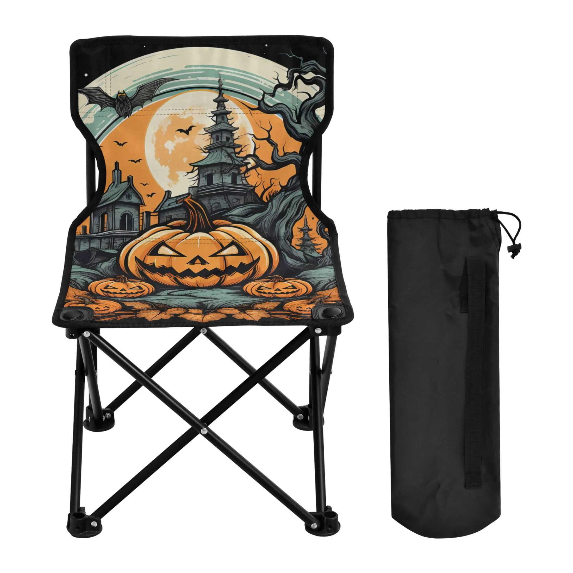 Halloween Pumpkins Portable Camping Chair Small for Kids Outdoor Folding Beach Chair Fishing Chair Lawn Chair with Carry Bag