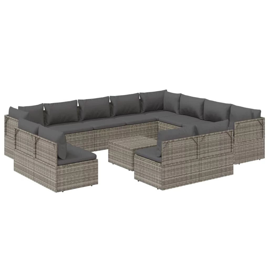 Dcenta 13 Piece Patio Set with Cushions Gray Poly Rattan