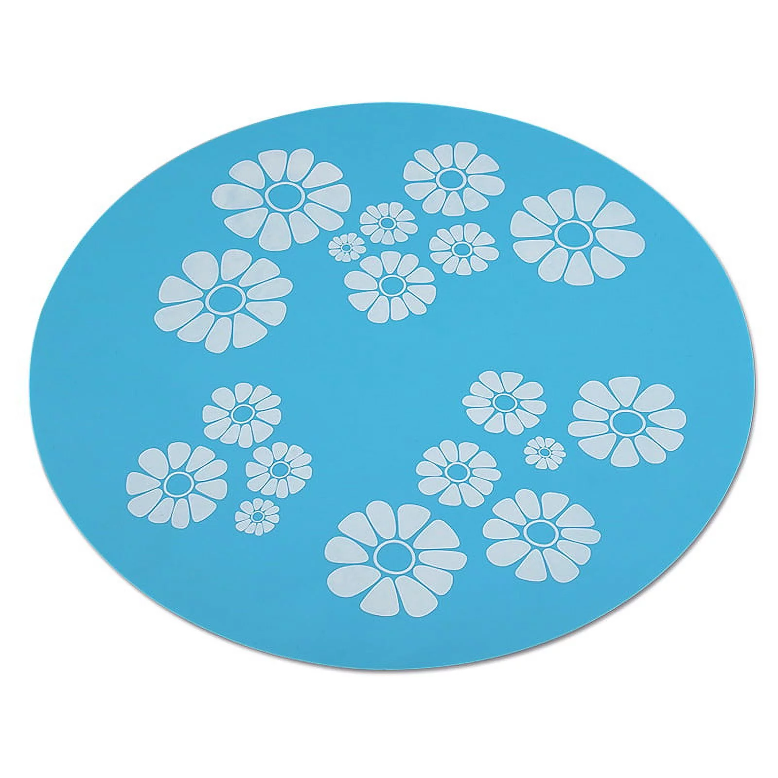 Silicone Pad for Pet Water Fountains, 13.4 inch Large Size Silicone Dog Cat Bowl Mat Waterproof Non-Slip Non-Stick Lovely Flowers Pattern Pad Safe for Dogs Cats Birds (Blue)
