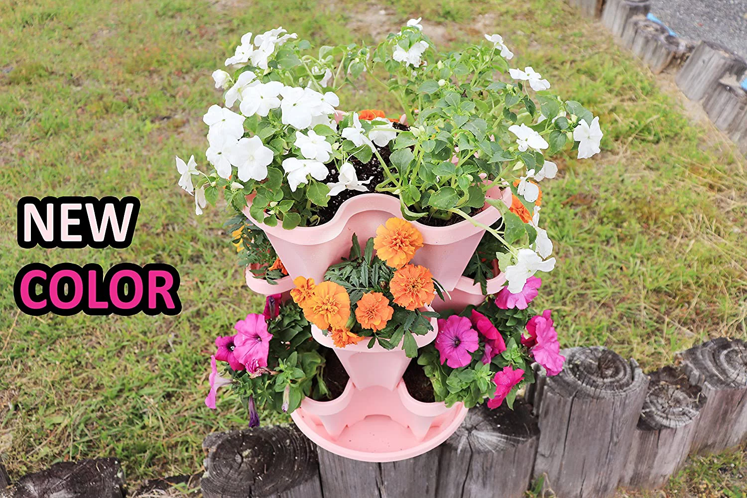 Strawberry and Herb Garden Planter - Stackable Gardening Pots with 10 Inch Saucer