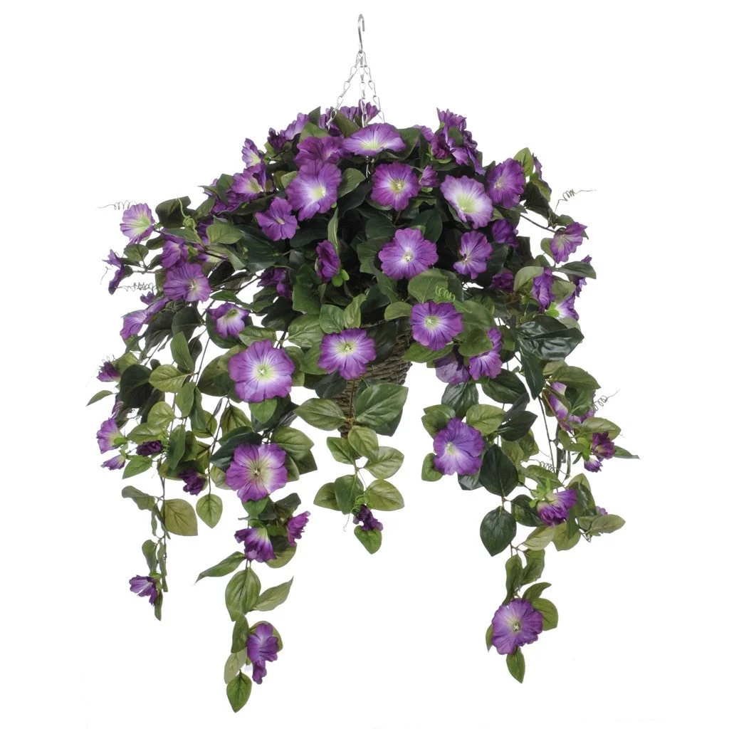 Faux Violet Petunia Hanging Basket Square