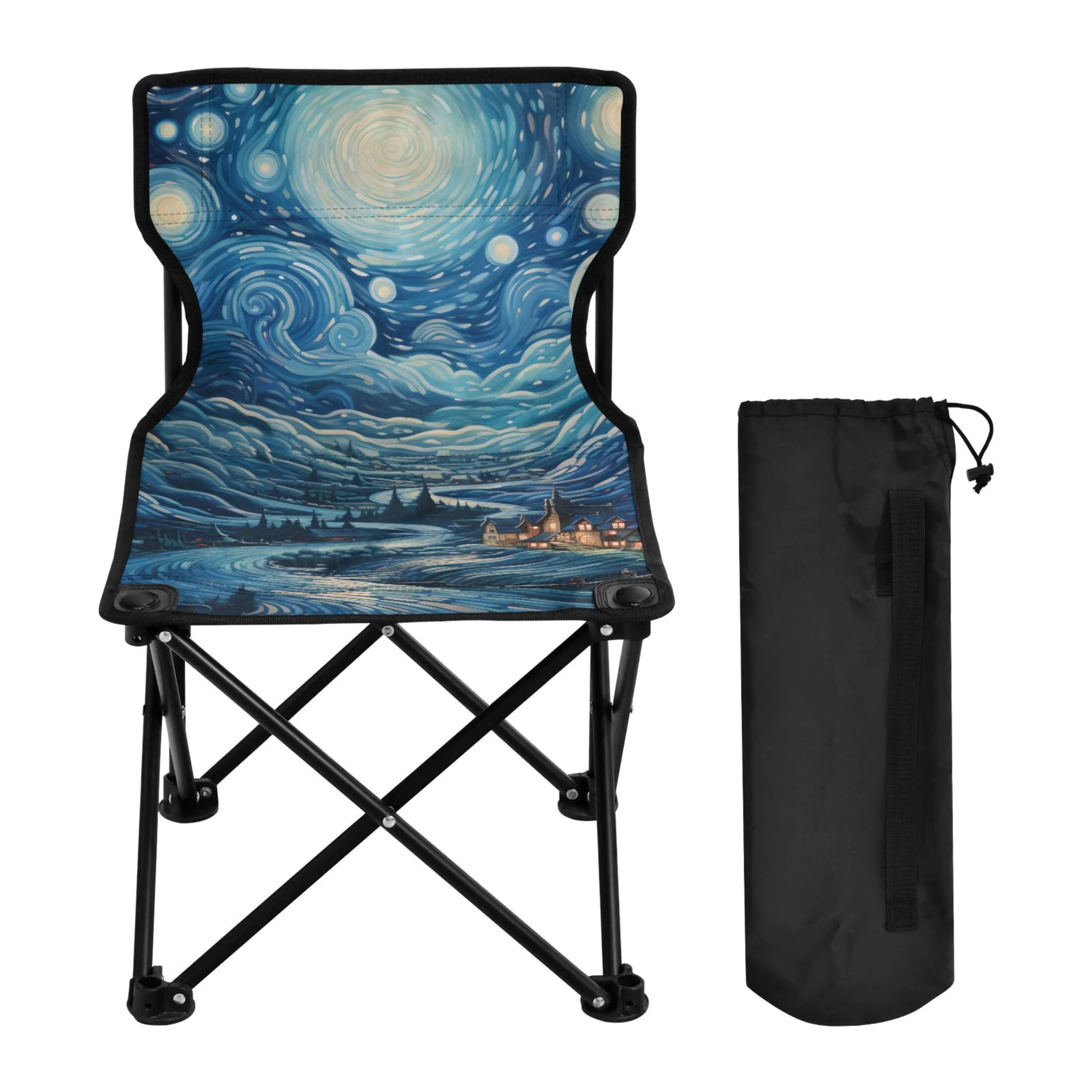 Night Abstract Portable Camping Chair Small for Kids Outdoor Folding Beach Chair Fishing Chair Lawn Chair with Carry Bag