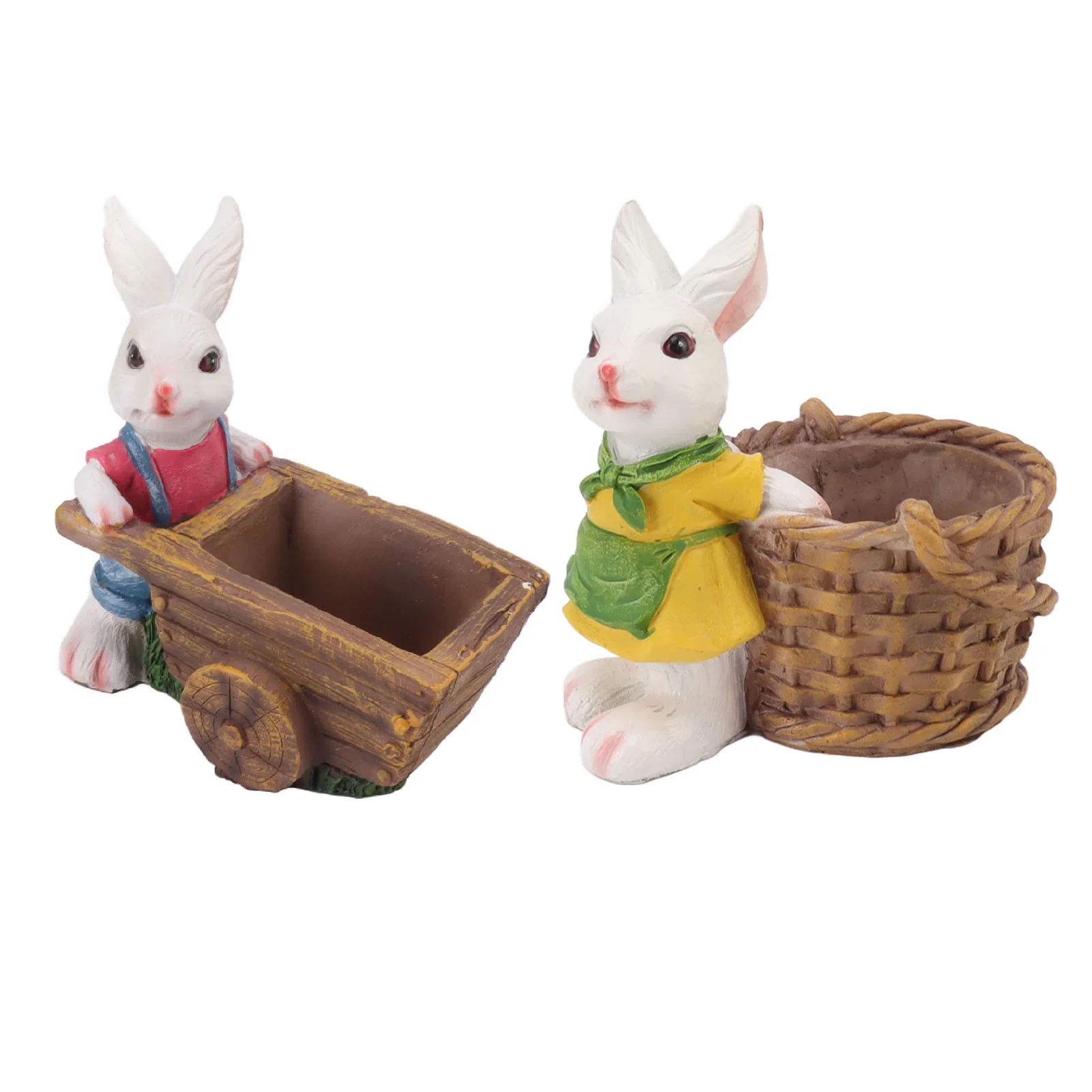 Ouitble 2Pcs Animal Succulent Planter, Cute Resin Rabbit Alcony Patio Flower Pot Plant Container Garden Decoration (White)