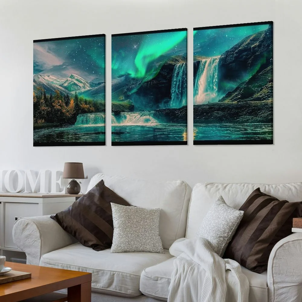 Ullo0ord Large Canvas Wall-Art for Living Room - Waterfall Pictures for Wall - Teal Wall Decor Ready to Hang Size