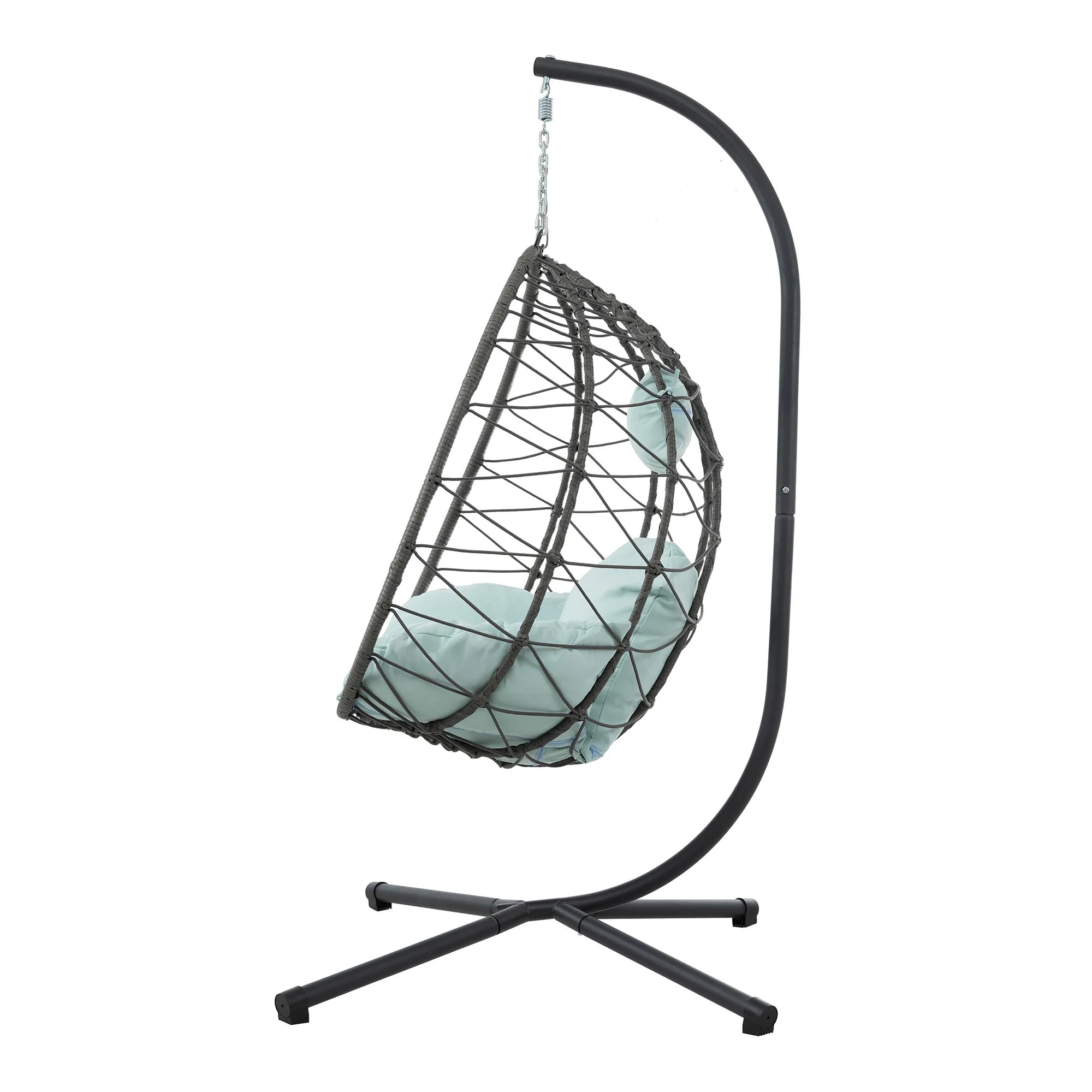 Foldable Design Thick Cushion&Headrest Durable PE Wicker Metal Tube Structure UV-Resistant Hanging Basket Chair Balcony Chair Reading Easy Assembly