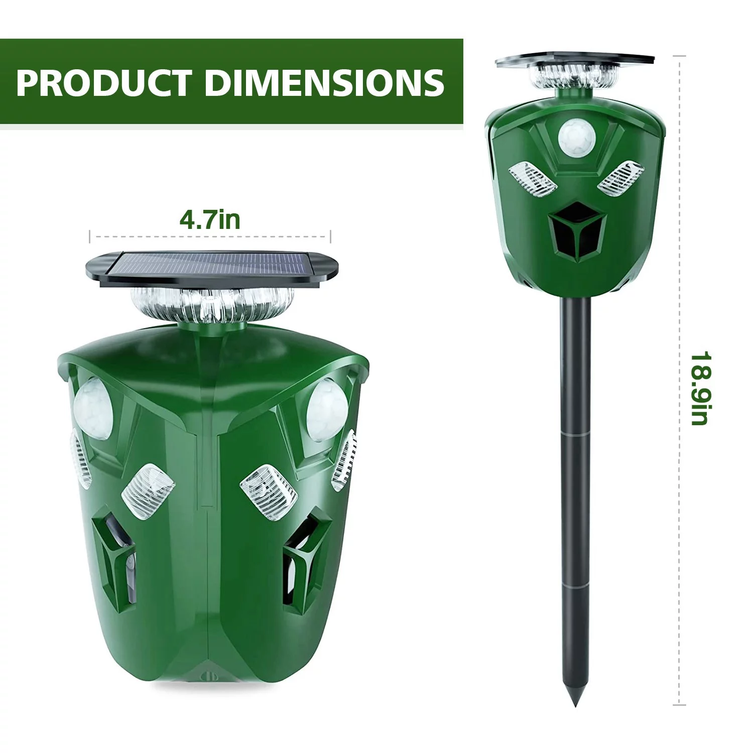 Moclever Solar Animal Repeller, 360° Ultrasonic Animal Repeller with Motion Sensor LED Flashing Lights Waterproof Outdoor Pest Repellent for Farm Garden, Green