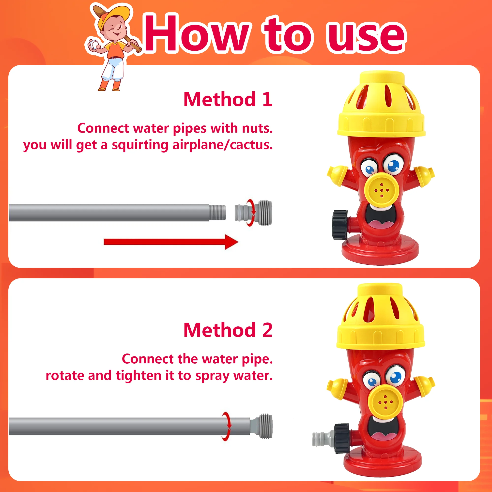 Richgv Water Spray Sprinkler Toys with Baseball Play Set, Outdoor Summer Kids Toys Attaches to Garden Hose Backyard Splashing Toys for Boys Girls 3+