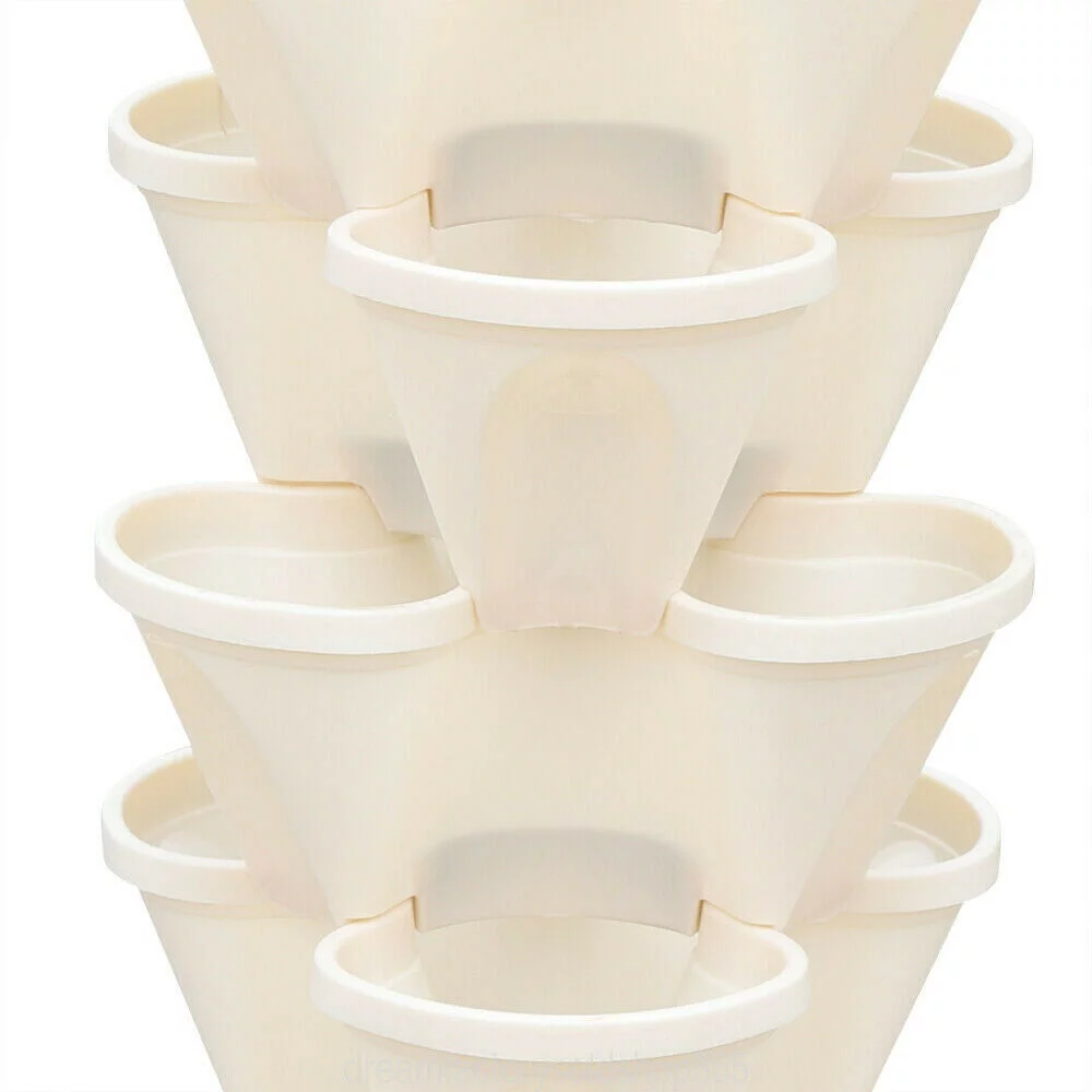 Miumaeov 6 Tier Vertical Garden Tower Plastic Milky Fit Plant Flower Veg Pots Stack