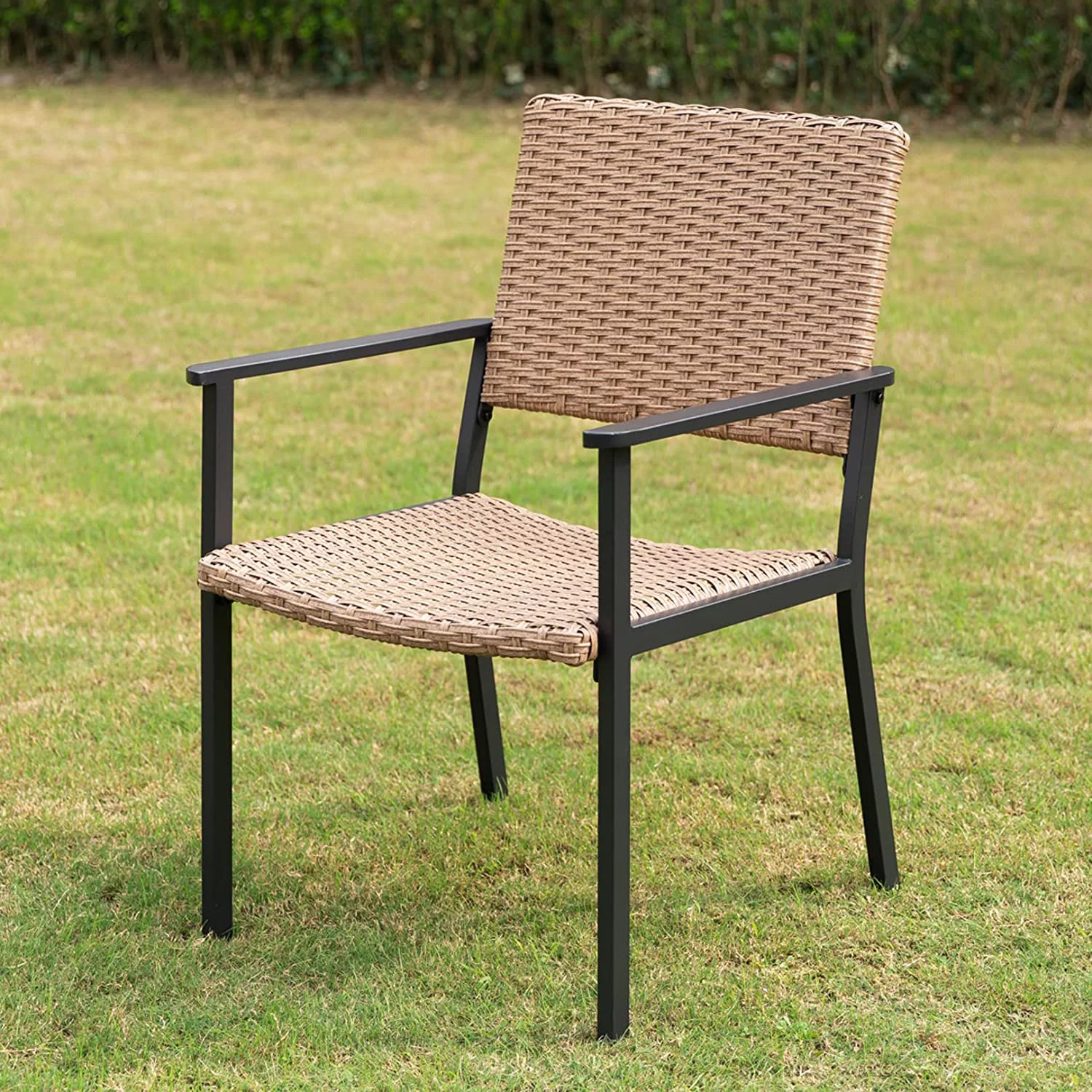 OUWI Set of 2 Outdoor Dining Chairs for Outside Patio Tables, Metal Frame, Natural All Weather Wicker