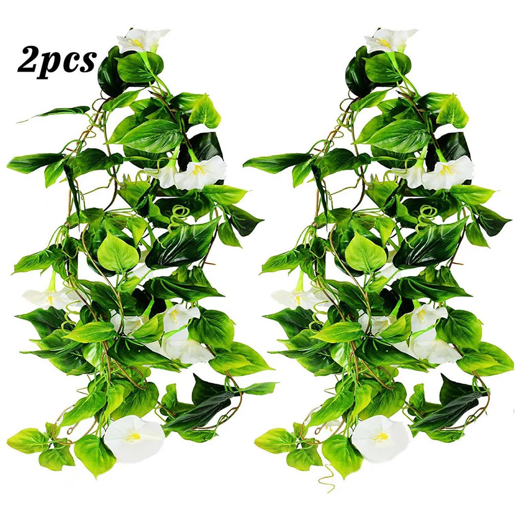 Morttic 2pcs Artificial Vine Morning Glory Hanging Fake Foliage Home Decor Simulation Vine Plant, White