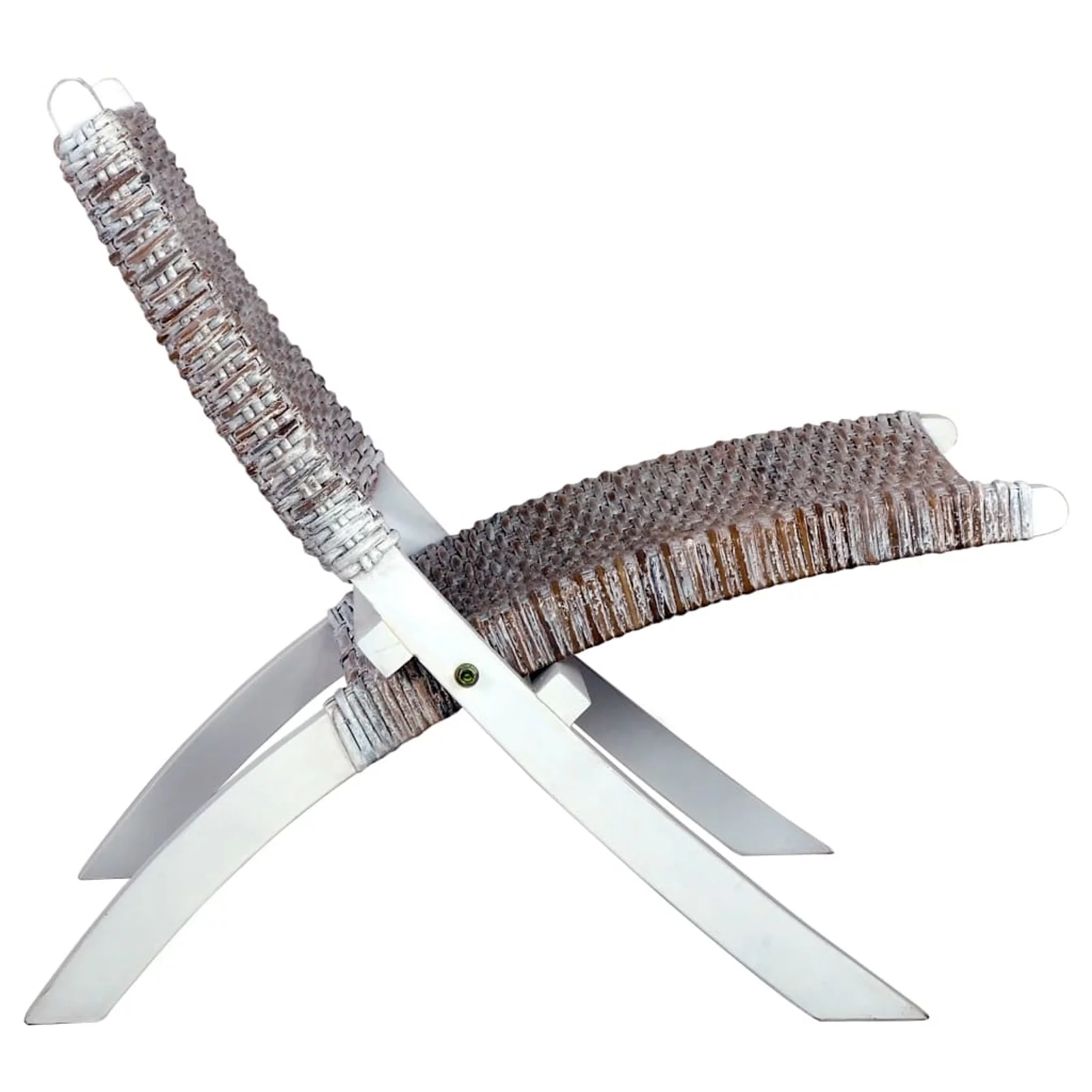 Anself Relaxing Chair White Natural Kubu Rattan and Solid Mahogany Wood