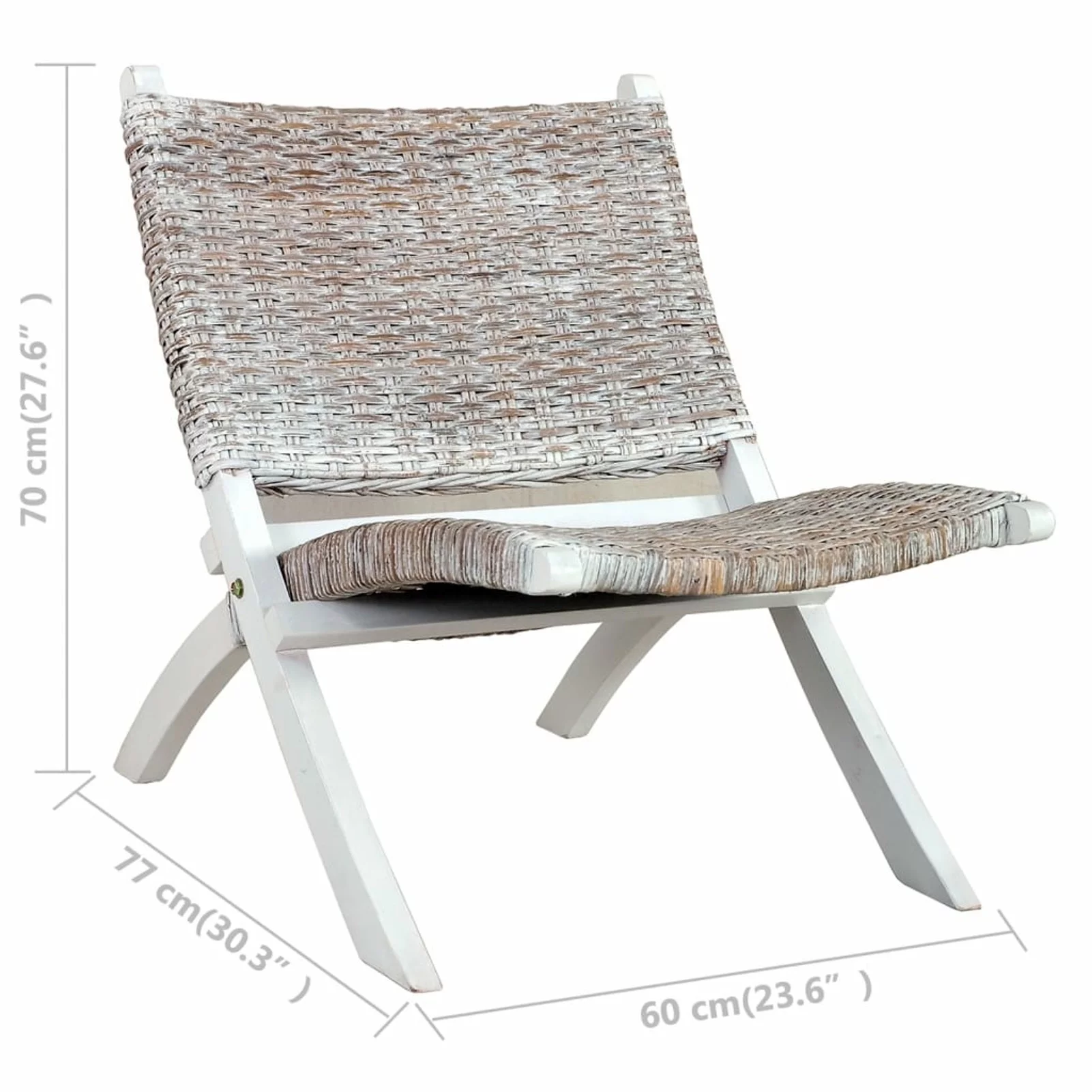 Anself Relaxing Chair White Natural Kubu Rattan and Solid Mahogany Wood