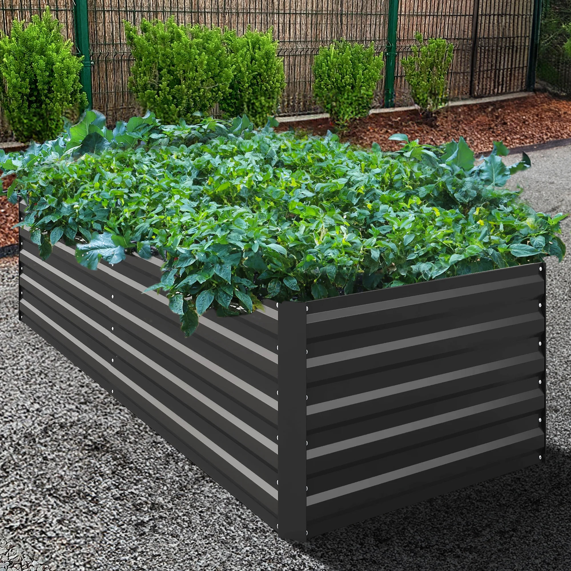 Dextrus Large Outdoor Raised Garden Bed Kit, Metal Planter Box for Plants, Vegetables, and Flowers, Includes 2 Gloves, Ground Nails, Support Rod, and Secure Edge Curling Design-6x3x1ft,2PCS,Dark Gray