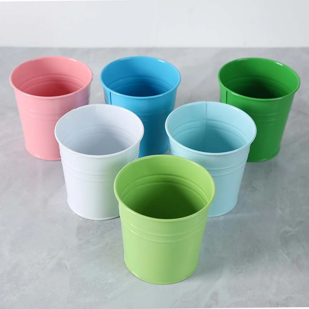 Namzi Bucket Iron Flower Bucket Simple Iron Bucket Mini Flowerpot Iron Art Flower Pot Succulents Flower Pot Metal Bucket Flower Pot for Home Gardening Flowerpot （Pink）