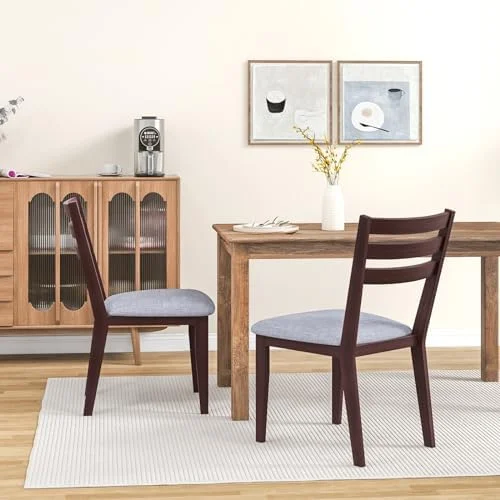 HYHBIBOOM Wood Dining Chairs   Upholstered Kitchen Chair with Solid Rubber Wood Frame  Armless Wooden Dining Side Chairs with Cushion Seat  Farmhouse High Ladder Dining Room Chair