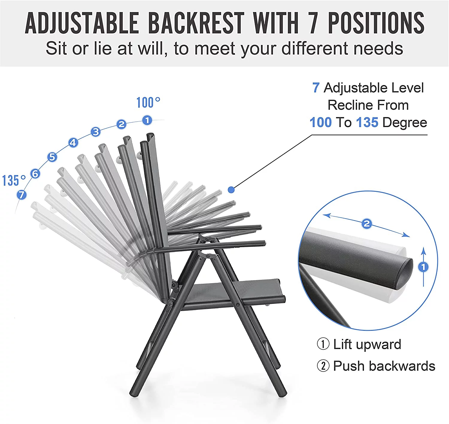 VILLA 9 Piece Patio Dining Set  Outdoor Dining Furniture Patio Table Set with Adjustable Portable Patio Folding Chairs (Grey) & Large Square Outdoor Dining Table for Yard  Garden and
