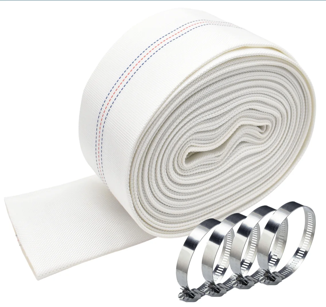 iMeshbean White Backwash Hose, Reinforced Pool Backwash Hose, Sump Pump Discharge Hose Pool Drain Hose for Patio Garden Lawn Irrigation Agriculture Swimming Pool, 4 Adjustable Hose Clamp (1.5