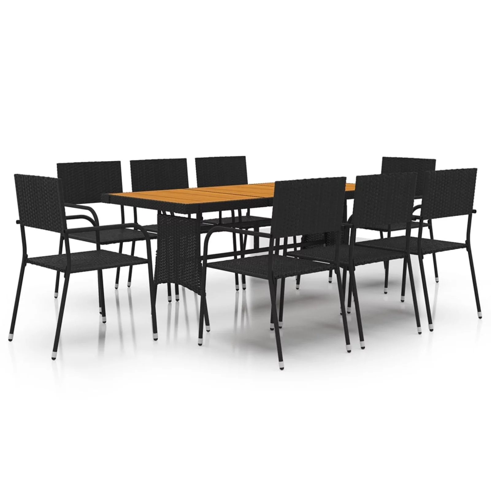 Dcenta 9 Piece Patio Dining Set Poly Rattan Black