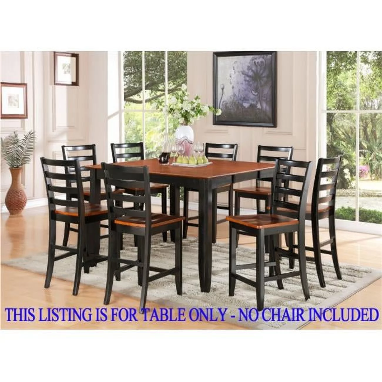 East West Furniture  Fairwinds Gathering Counter Height Dining Square 54 In. Table With 18 In. Butterfly Leaf Finished In Black & Cherry