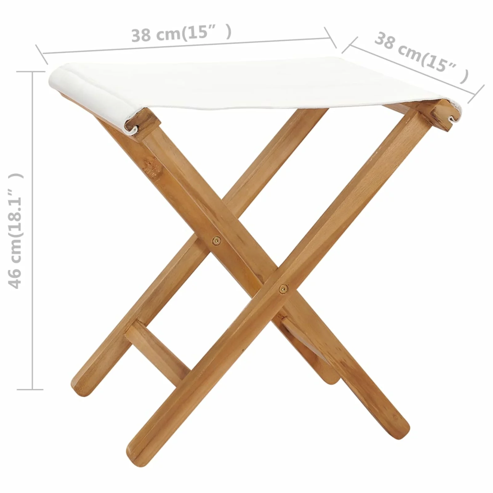 Dcenta Folding Chairs 2 pcs Solid Teak Wood and Fabric Cream White