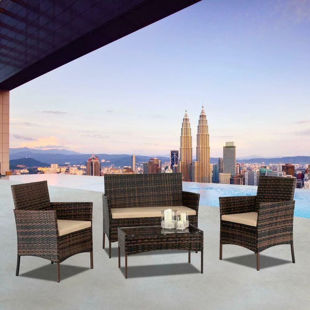 4 Piece Patio Furniture Set Outdoor Rattan Wicker Table Sofa And Chair