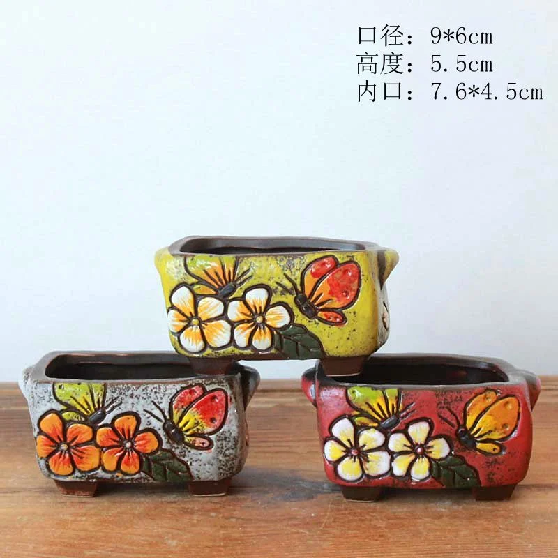 Ceramic Succulent Planter - Hand-Painted Korean Style Flower Pot