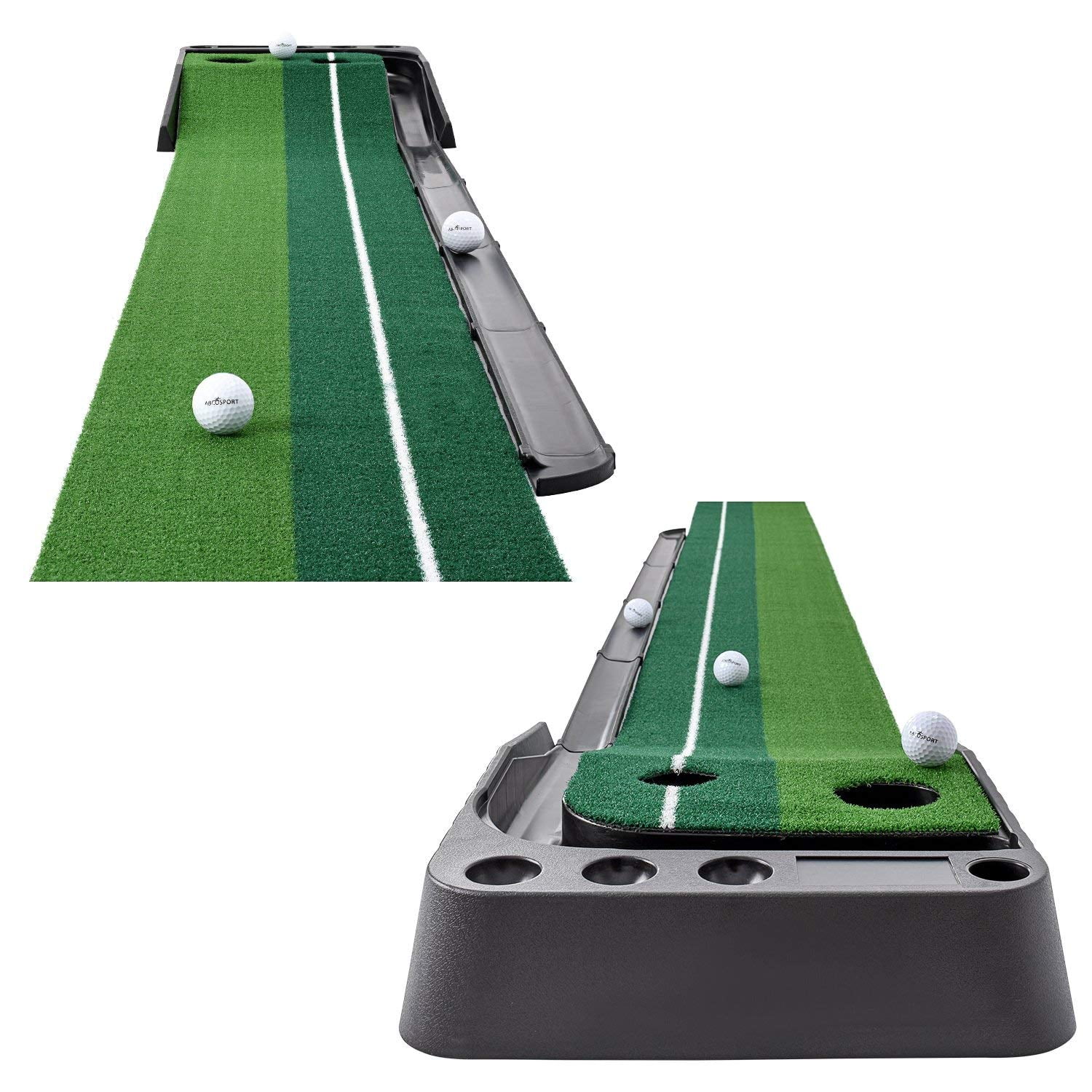Abcosport Indoor Golf Putting Practice Mat – Auto Ball Return Function – Life-Like Portable Golf Court Real-Like Grass – Extra-Long Golf Mat – 3 Bonus Balls