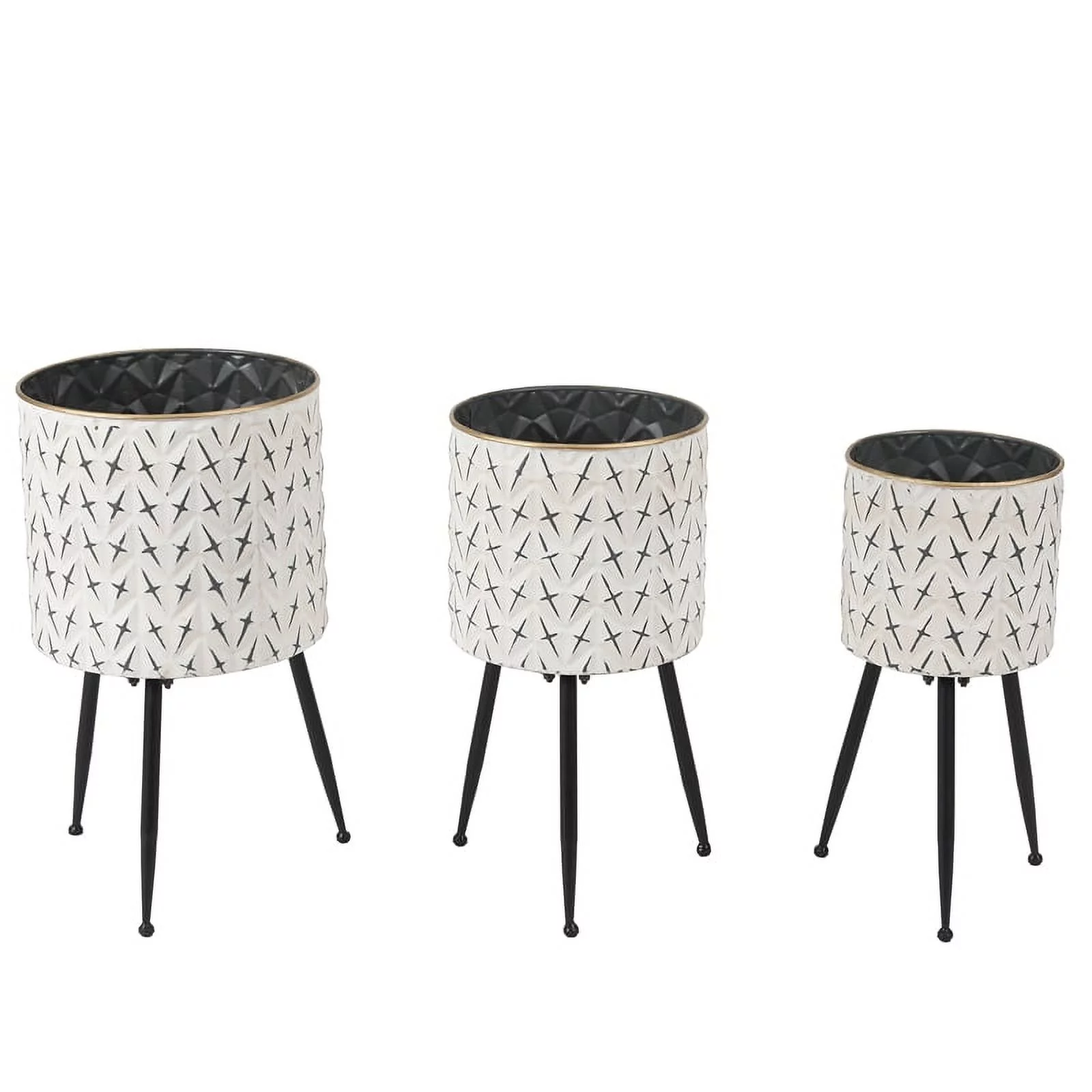 Afuera Living 3-Piece Metal Cachepot Planters in Distressed White and Black
