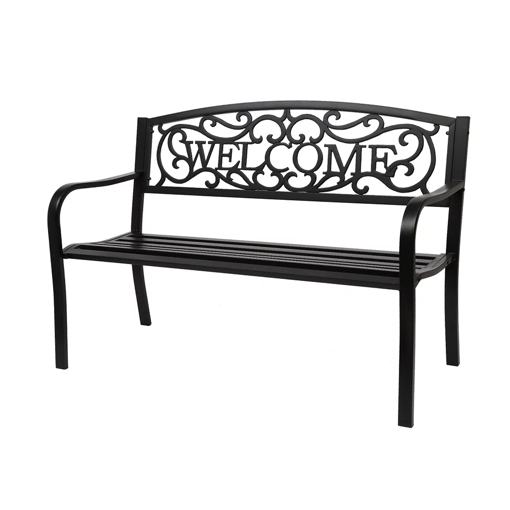 50 Outdoor Welcome Backrest Cast Iron & PVC Bench - Weather Resistant, Rustproof, Stylish Design - Perfect for Backyard Relaxation