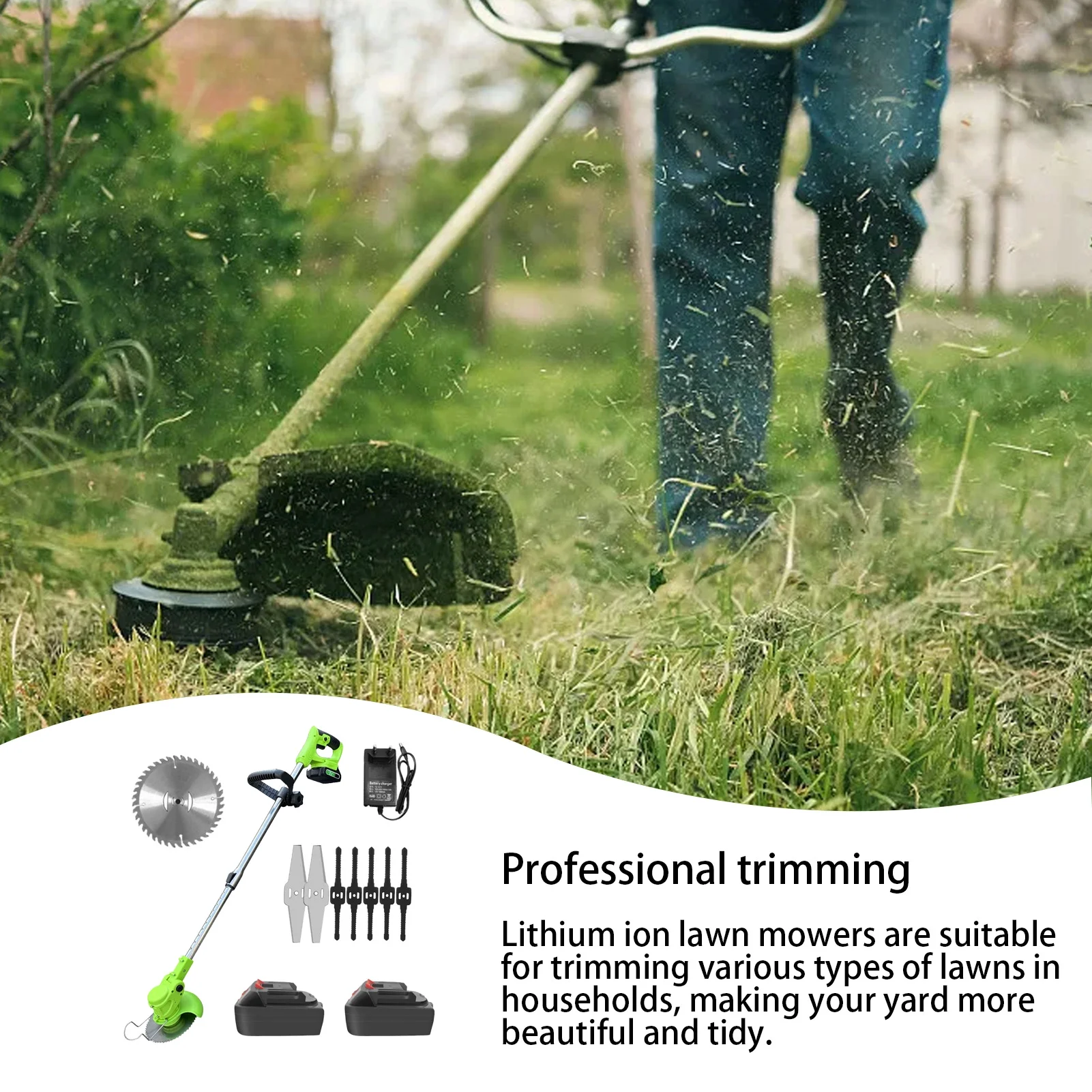 WZTO Brush Cutter | 24V Grass Cutter Brush Trimmer | Striming Brush Edger, Heavy Duty Lawn Tool, Battery Powered Garden Grass Wacker for Home Garden