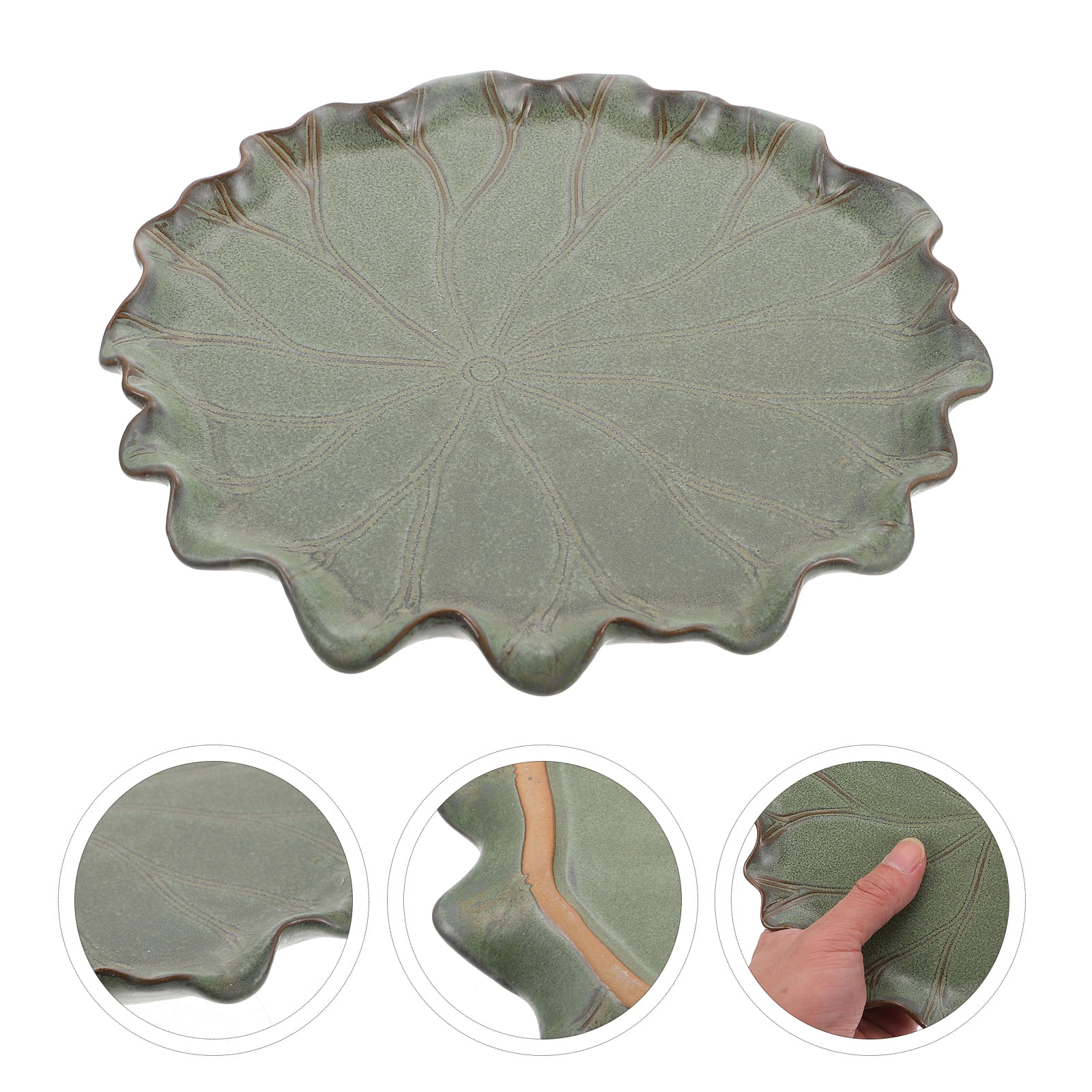 Guichaokj 1Pc Ceramic Flowerpot Tray Bonsai Base Balcony Succulent Pot Lotus Leaf Tray