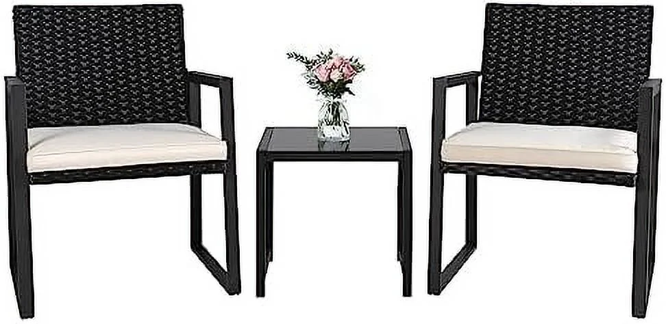 MQLIFEBOOM 3 Pieces Patio Set Outdoor Wicker Patio  Sets Modern  Molded Rattan Chair Conversation Sets with Coffee Table for Backyard and Bistro (Beige)